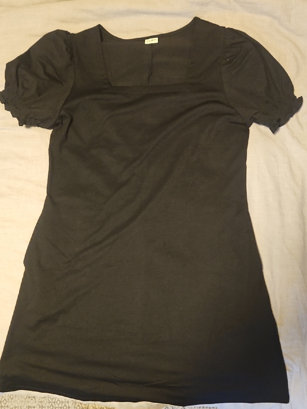 RUMIA Black Square Neck Puff Sleeve Mini Dress